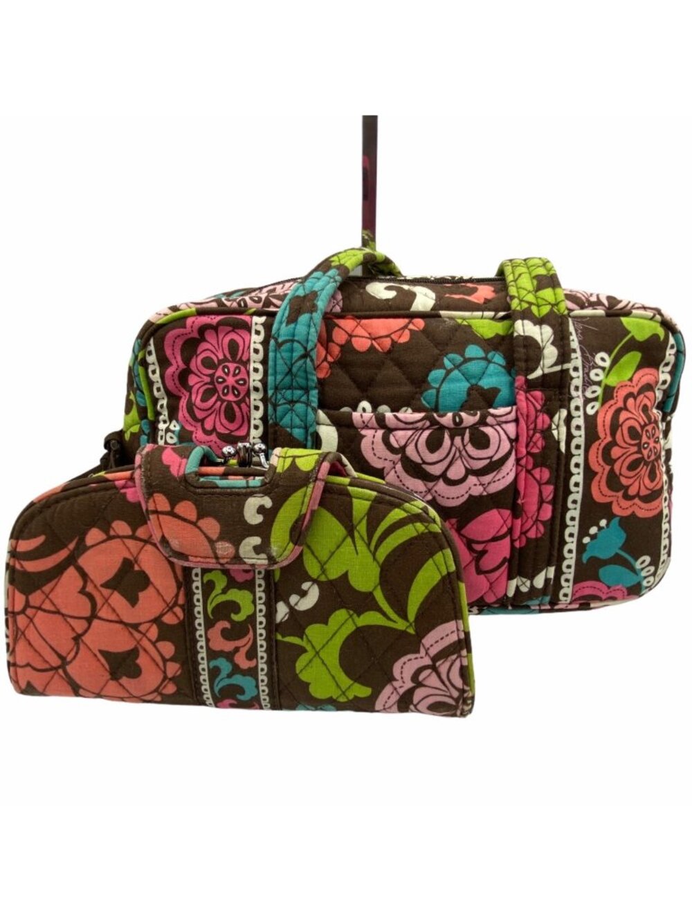 Vera Bradley Lola Shoulder Bag & Large Snap Wallet Set Cupcakes Pink Quilted Cot